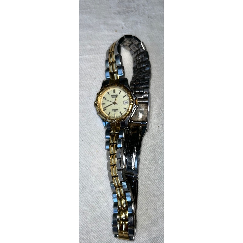 Seiko Quartz Sport 50 Two Tone Watch 1N22-0261 Gold Silver Date Vintage Womens
